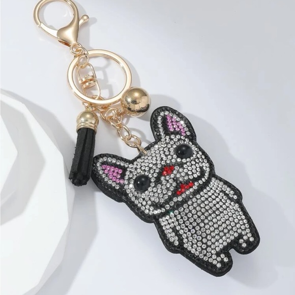 Rhinestone French Bulldog Keychain - Picture 2 of 3